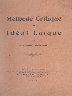 cover image of Méthode critique et idéal laïque